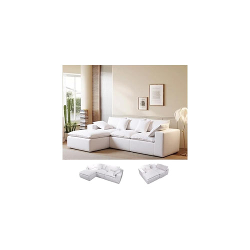 108” Modern Modular L-Shape Sectional Sofa, Cloud Sectional Couch with Chaise, Upholstered Couches, Deep Seat Sofa with Pillow for Living Room (White, L Shape with Left Facing Chaise)
