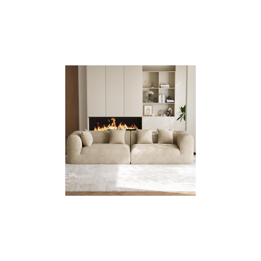 120" Oversized Sectional Couches for Living Room, Comfy Plush Boneless Modular Sectional Sofa, Modern Modular Couch Chenille Cloud Couch Sectionals, 4 Seater, No Assembly Needed, Light Brown