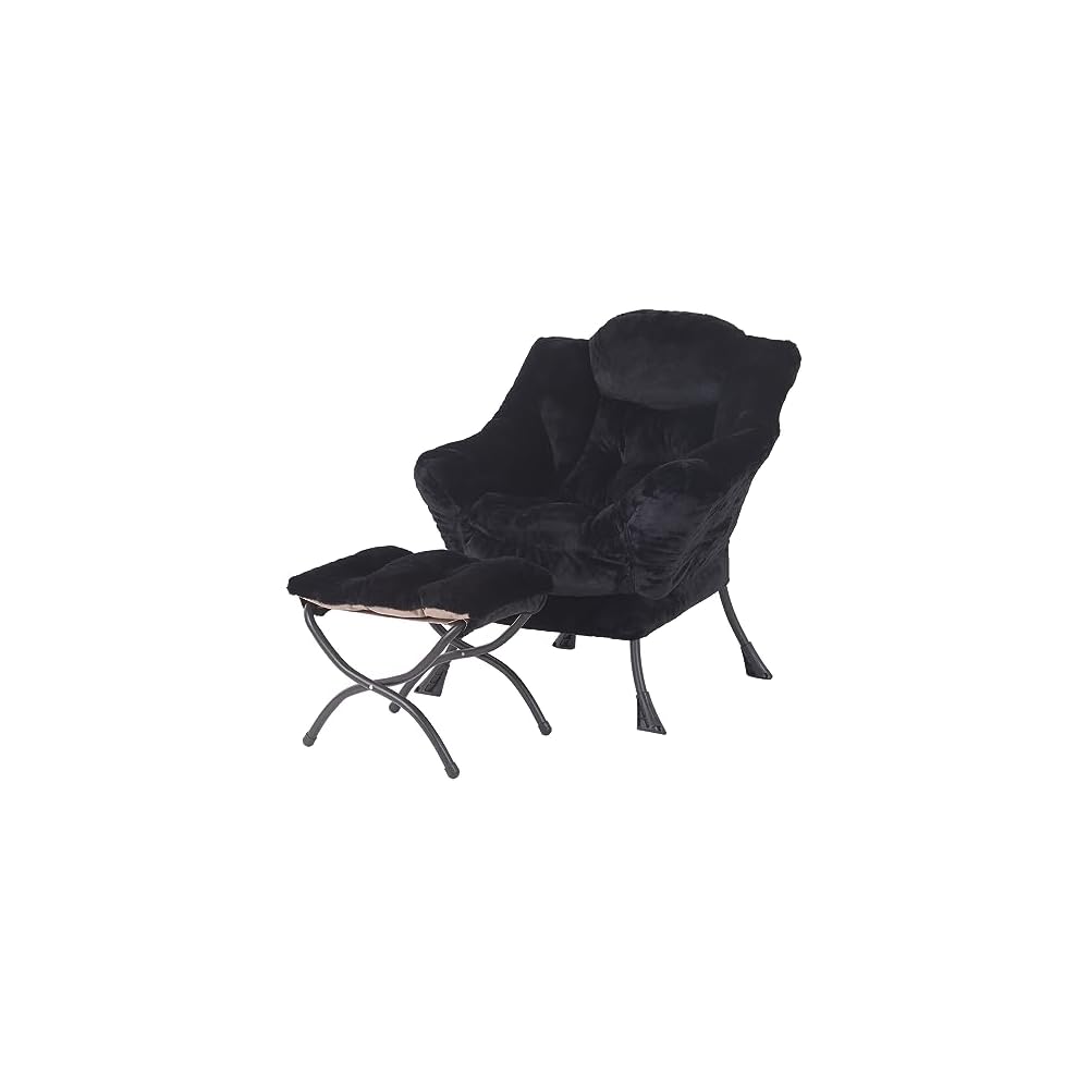 Welnow Lazy Chair with Ottoman, Reading Chair with Footrest,Dark Grey