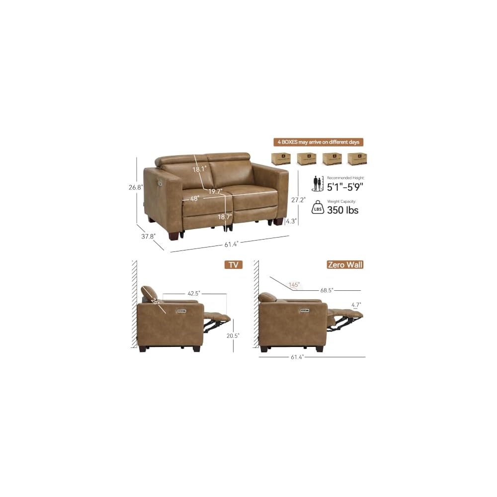 MCombo Zero Wall Hugger Power Loveseat Recliner Sofa, HL198M1 (Ginger)
