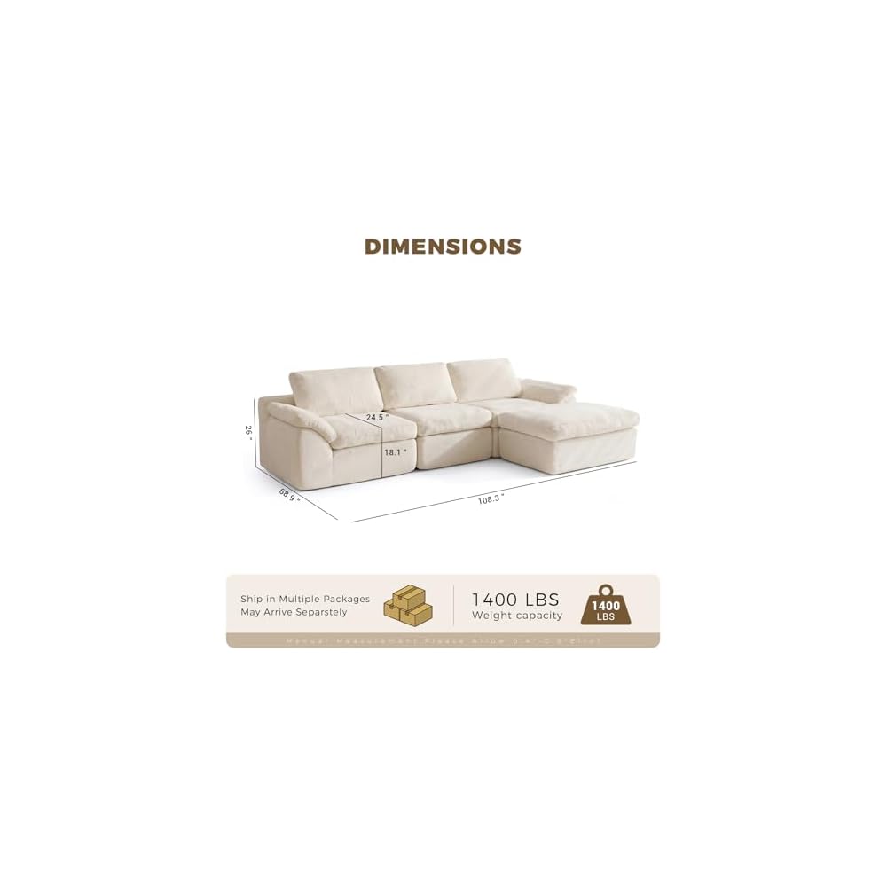 Cloud Sectional Couches,L Shaped Boneless Sofa for Living Room