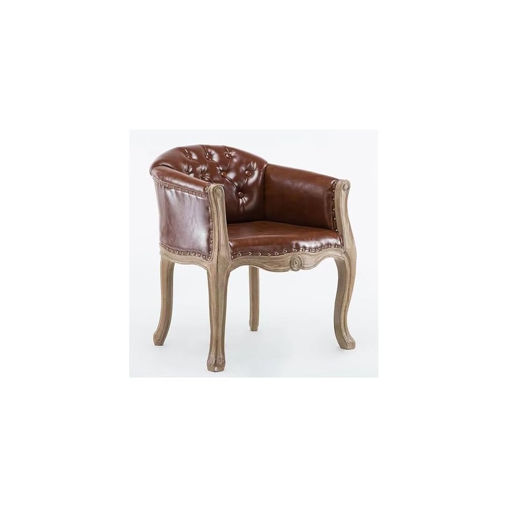 Lounge Chair Nordic Style Solid Wood Leather Recliner Chair American Style Vintage Distressed French Country Barrel Upholstered Armchair Fabric Ergonomic Single for Living Balcony Bedroom Whiskey Bar