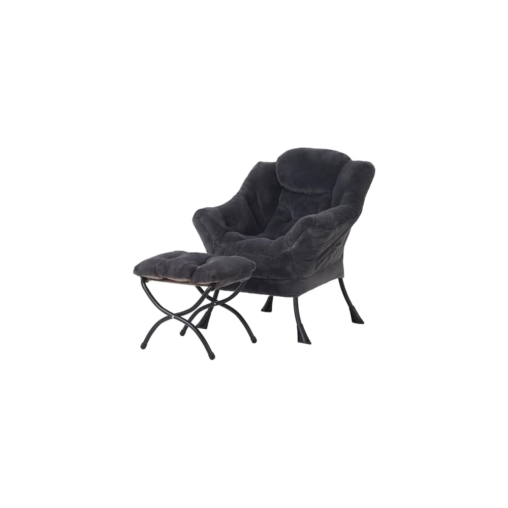Welnow Lazy Chair with Ottoman, Reading Chair with Footrest,Dark Grey