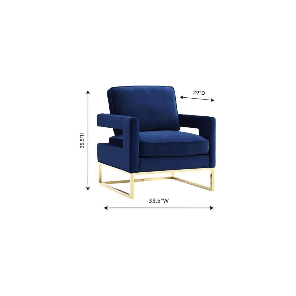 TOV Furniture The Avery Collection Modern Style Living Room Den Leather Upholstered Armchair with Gold Legs, Navy