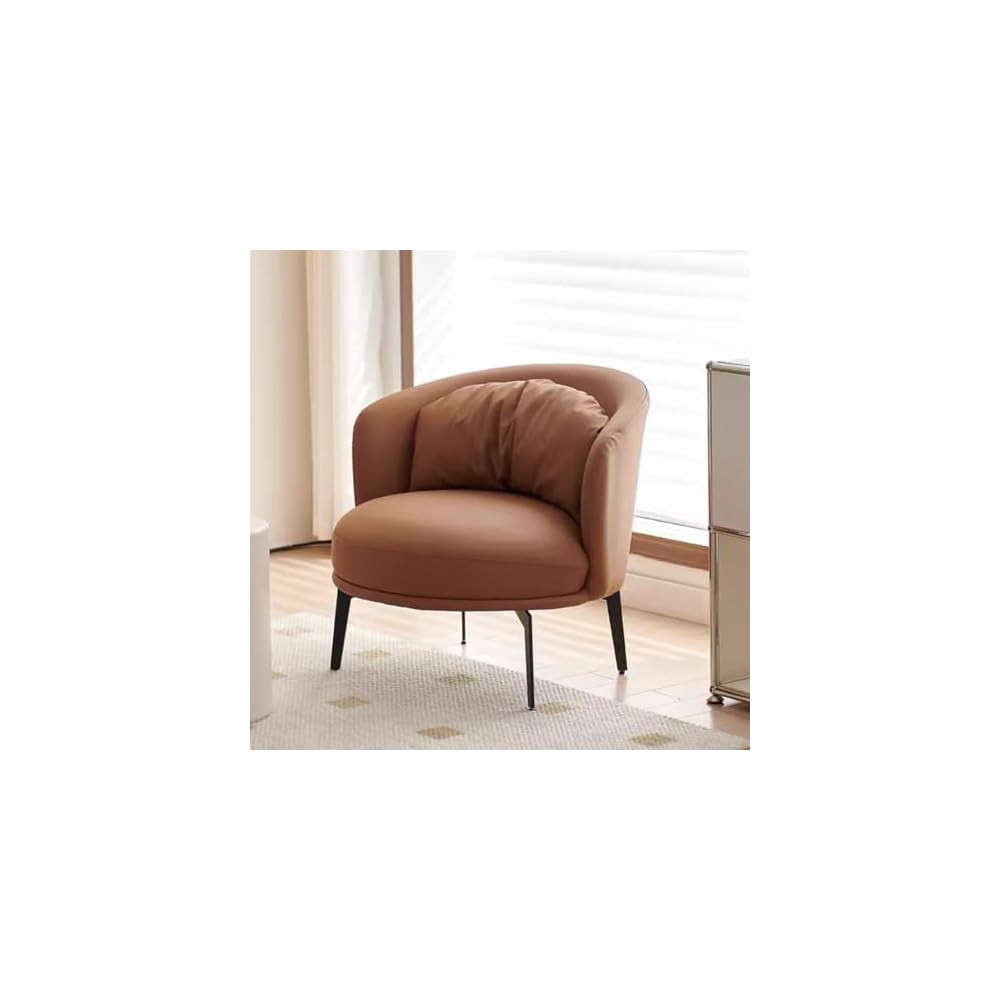 Nordic Padded Cushion Accent Chair for Living Room,Mid Century Armchair with Arc Back,Lounge Reading Chairs Soft Pillow,Single Sofa Chair for Balcony(Brown)