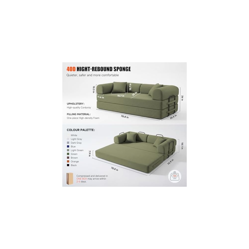 79" Convertible Sleeper Sofa Bed,5-in-1 Boneless Couch for Living Room