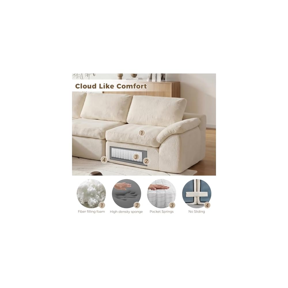 Cloud Sectional Couches,L Shaped Boneless Sofa for Living Room