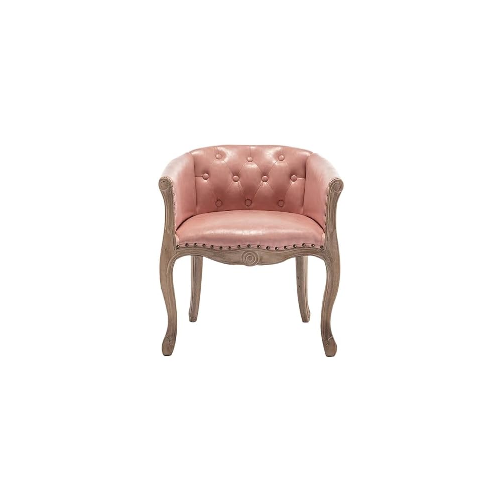 Lounge Chair Nordic Style Solid Wood Leather Recliner Chair American Style Vintage Distressed French Country Barrel Upholstered Armchair Fabric Ergonomic Single for Living Balcony Bedroom Whiskey Bar