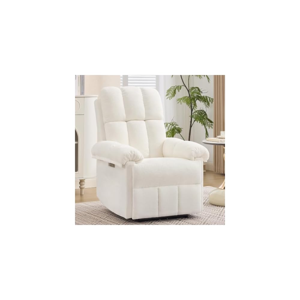 Korser Recliner Chair, Swivel Rocker Recliner Chair for Adults, Small Recliners for Small Spaces, Upholstered Manual Recliner with Side Pockets, Nursery Rocking Chair for Living Room, Chenille, Beige