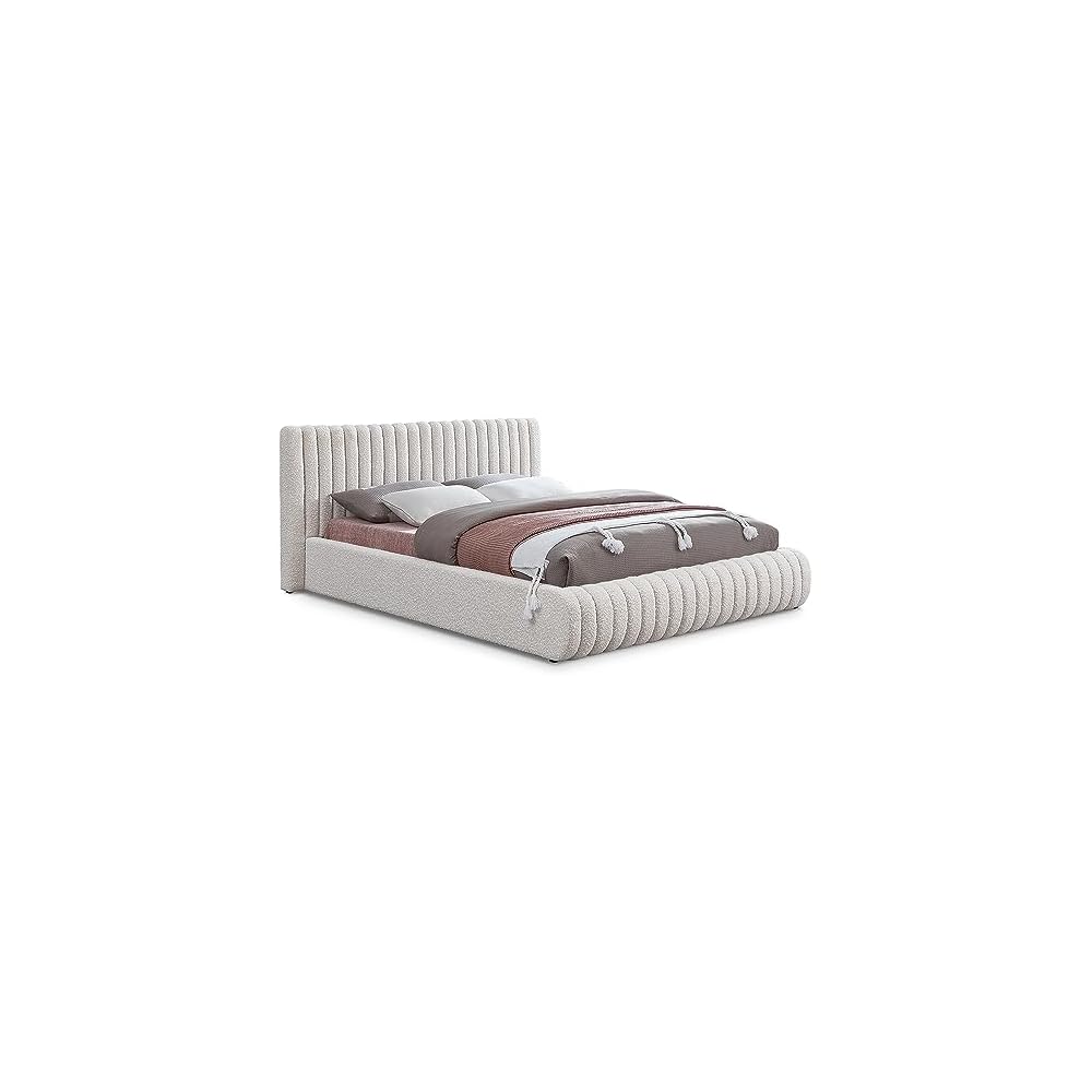 Meridian Furniture NashCream-K Nash Collection Modern | Contemporary Boucle Fabric Upholstered King Bed with Rich Cream Boucle Fabric and Deep Channel Tufting, 89" W x 91" D x 38" H, Cream, King