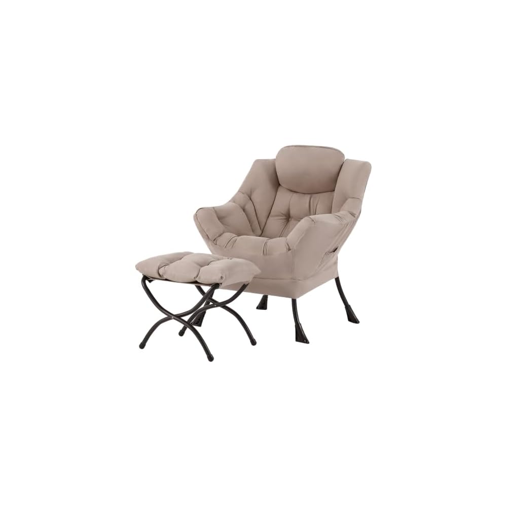 Welnow Lazy Chair with Ottoman, Reading Chair with Footrest,Dark Grey