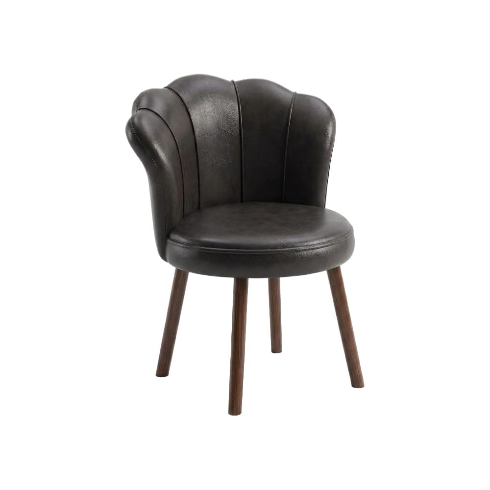 Accent Chair with Swivel, Faux Leather Upholstery, High-Density Foam, Solid Rubberwood Legs – Vanity, Desk, or Living Room Chair ([Rotating solid wood legs] Brown - wear-resistant oil wax skin)