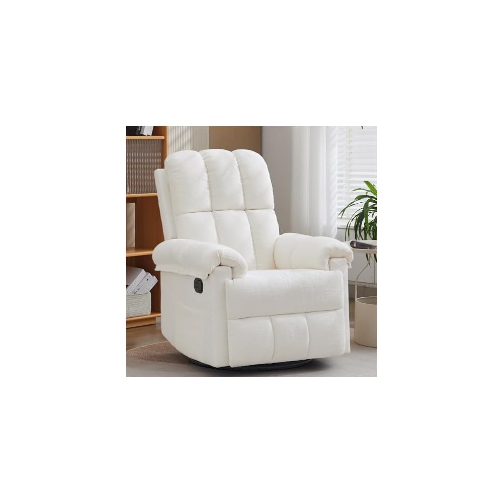 Korser Recliner Chair, Swivel Rocker Recliner Chair for Adults, Small Recliners for Small Spaces, Upholstered Manual Recliner with Side Pockets, Nursery Rocking Chair for Living Room, Chenille, Beige