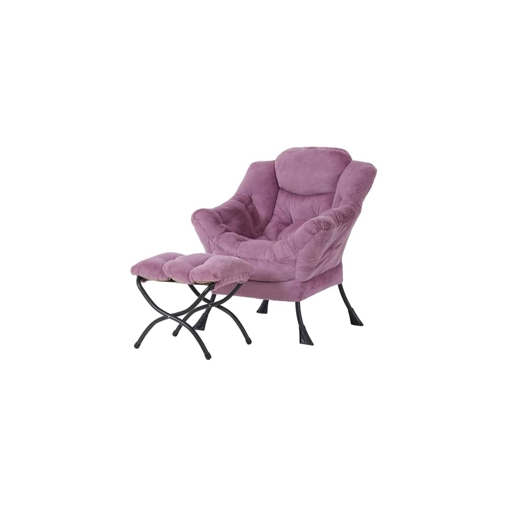 Welnow Lazy Chair with Ottoman, Reading Chair with Footrest,Dark Grey