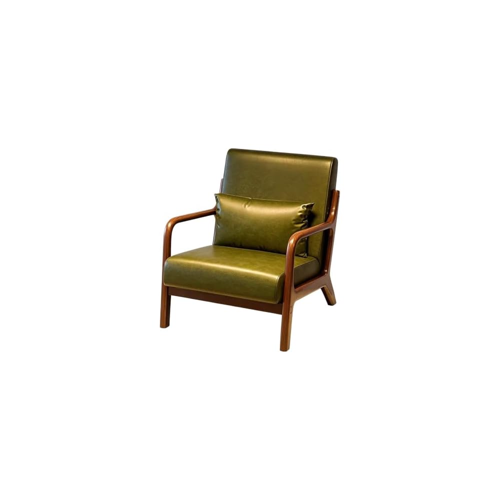 Mid Century Modern PU Chair Wide Curved Armchair Lounge Accent Chair