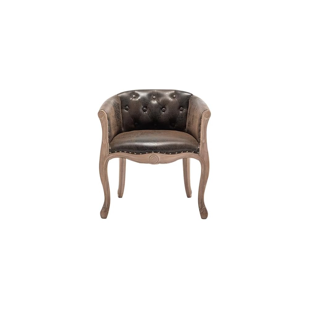 Lounge Chair Nordic Style Solid Wood Leather Recliner Chair American Style Vintage Distressed French Country Barrel Upholstered Armchair Fabric Ergonomic Single for Living Balcony Bedroom Whiskey Bar