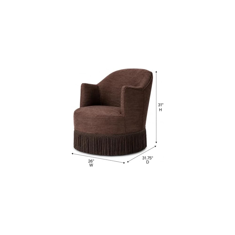 Brown Velvet Swivel Accent Chair with Bullion Fringe, Traditional Lounge Chair