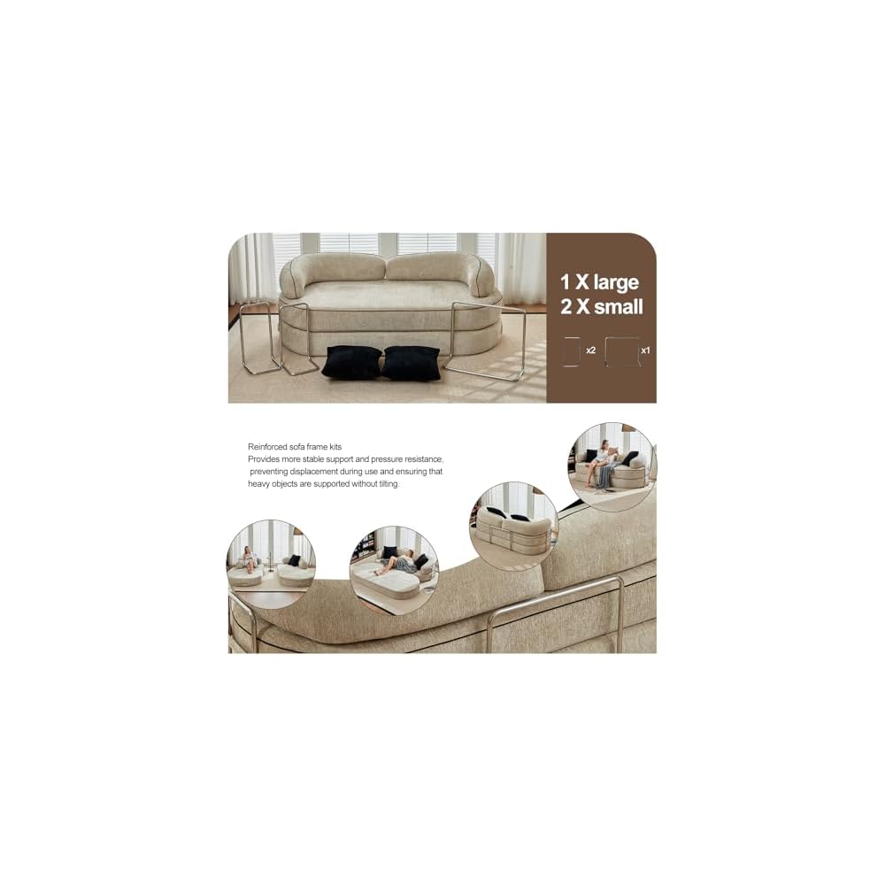 4-in-1 Folding Convertible Sofa Bed, 78 Inch Compression Oversized Corduroy Upholstered Boneless Couch with Fixed-Shape Frame, Loveseat Sleeper with Pull Out Bed, Modular Futon Couch,Beige