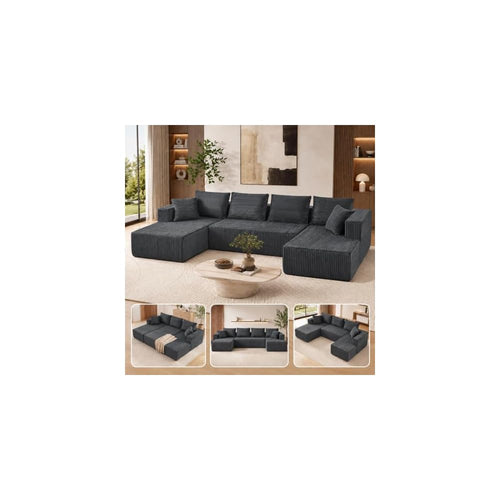 132" Modular Sectional Couch, U Shaped Boneless Corduroy Cloud Sofa