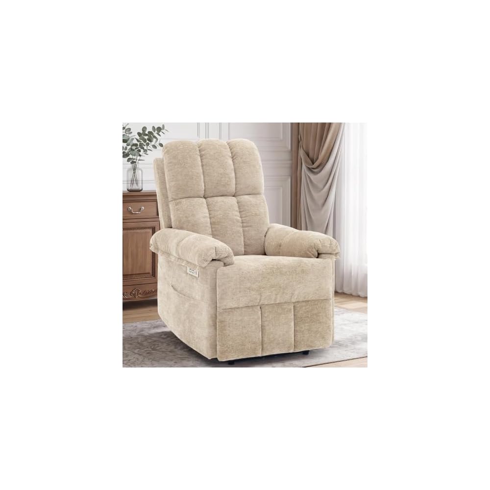Korser Recliner Chair, Swivel Rocker Recliner Chair for Adults, Small Recliners for Small Spaces, Upholstered Manual Recliner with Side Pockets, Nursery Rocking Chair for Living Room, Chenille, Beige
