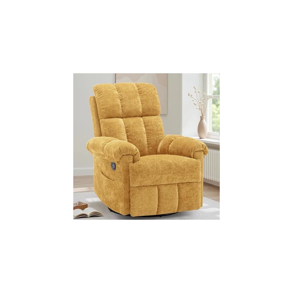 Korser Recliner Chair, Swivel Rocker Recliner Chair for Adults, Small Recliners for Small Spaces, Upholstered Manual Recliner with Side Pockets, Nursery Rocking Chair for Living Room, Chenille, Beige