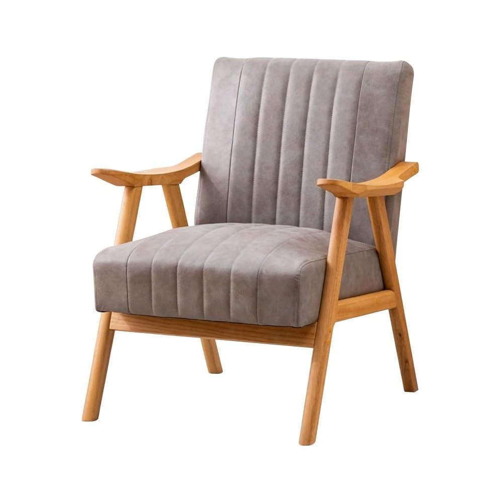 Upholstered Reading Chair Solid Wood Armchair Living Room Single Sofa Lounge Chairs Thick Cushion,Mid-Century Accent Chair with High Back for Waiting Room(/Grey)