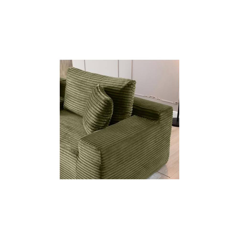 111" Oversized Modular Sectional Couch, L Shaped Corduroy Cloud Sofa with Cup Holders, USB & Type-C Ports, Storage Box, Deep Seat Upholstered Memory Foam Boneless Floor Sofa for Living Room (Green)