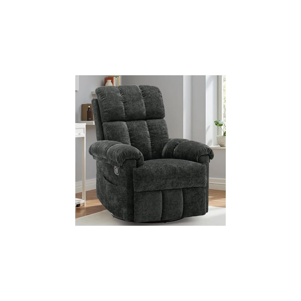 Korser Recliner Chair, Swivel Rocker Recliner Chair for Adults, Small Recliners for Small Spaces, Upholstered Manual Recliner with Side Pockets, Nursery Rocking Chair for Living Room, Chenille, Beige