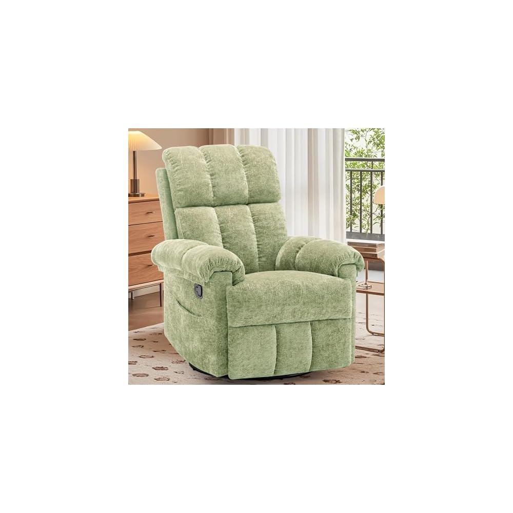Korser Recliner Chair, Swivel Rocker Recliner Chair for Adults, Small Recliners for Small Spaces, Upholstered Manual Recliner with Side Pockets, Nursery Rocking Chair for Living Room, Chenille, Beige
