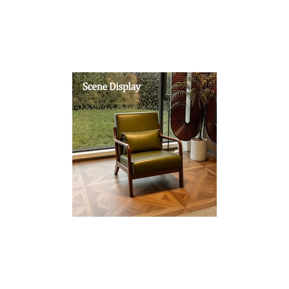 Mid Century Modern PU Chair Wide Curved Armchair Lounge Accent Chair