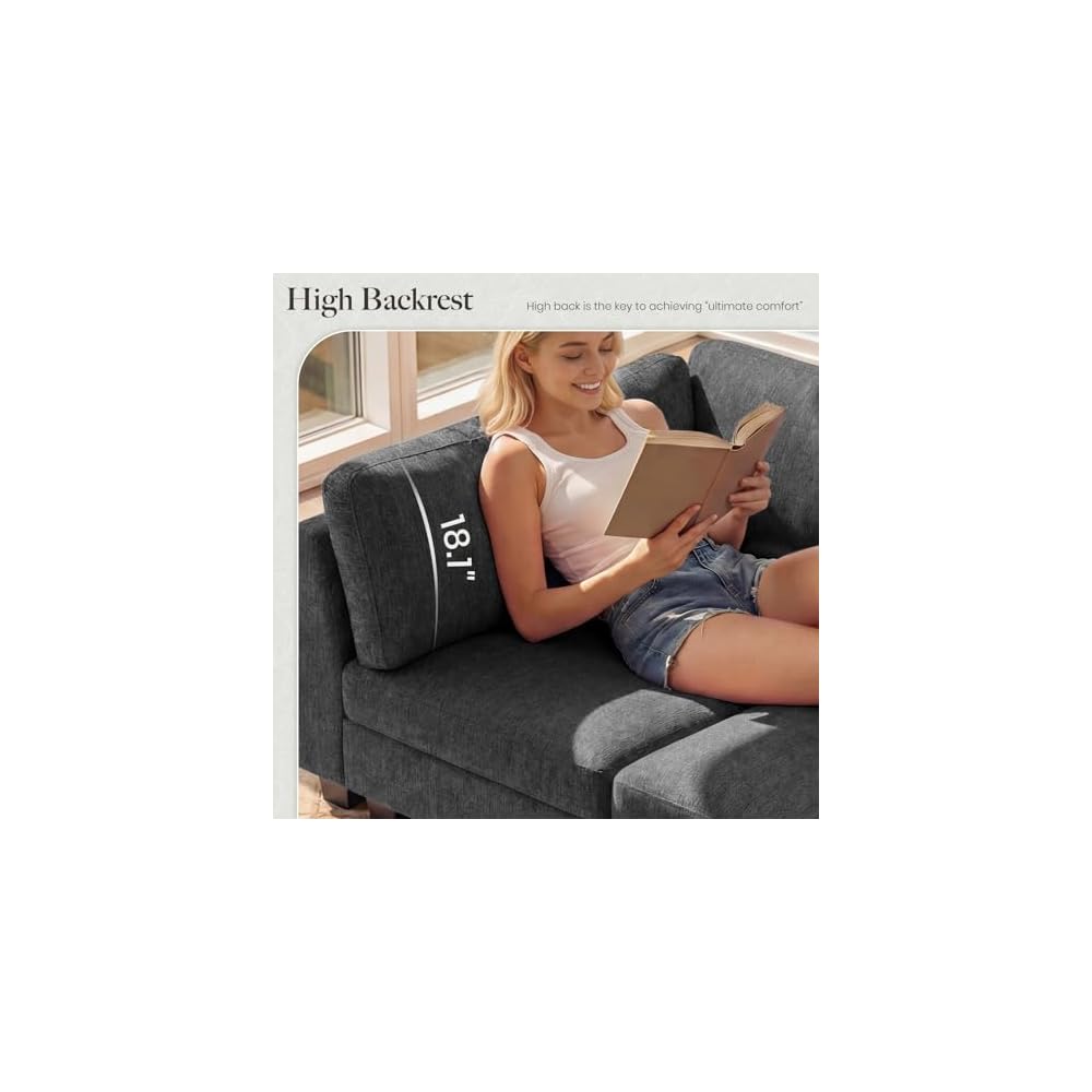 Belffin 111" Cloud Sectional Sleeper Sofa with Deep Seat Modular Sectional Sofa Bed Couches for Living Room. Dark Grey Couch