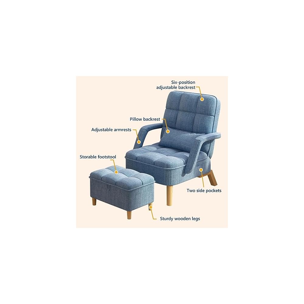 Bedroom Sofa Chair,Soft Cushion and Ottoman,Modern Armchair with Pillow Recliner Chair,Living Room Side Chair with Lounge Seat and Wood Legs,Upholstered Relaxing Chair (Color : Brown)