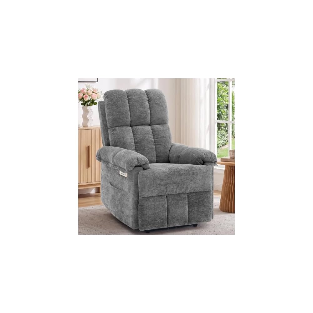 Korser Recliner Chair, Swivel Rocker Recliner Chair for Adults, Small Recliners for Small Spaces, Upholstered Manual Recliner with Side Pockets, Nursery Rocking Chair for Living Room, Chenille, Beige