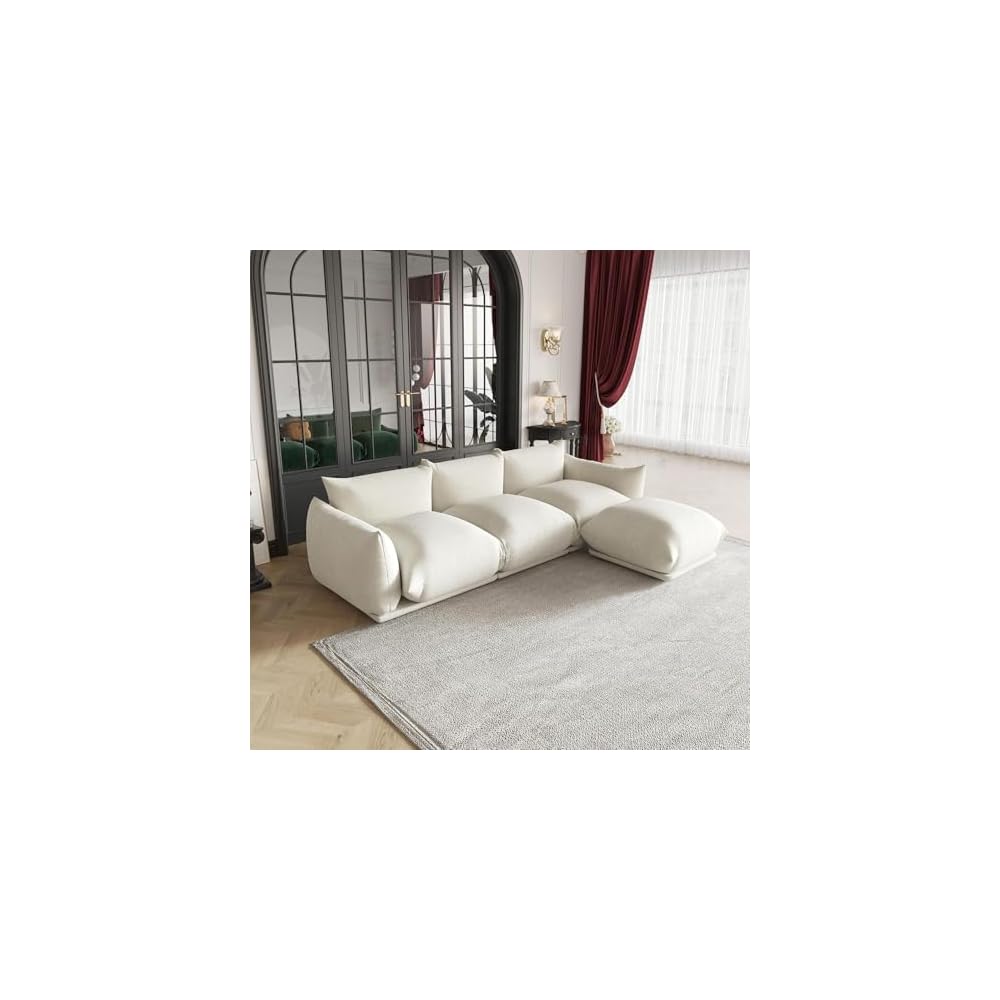 JACH 103" L-Shaped Sectional Couch, Minimalist Chenille Modular Sofas Couches, Mid-Century Couch Sectionals with Reversible Chaise Ottoman for Living Room, Office, Apartment, White