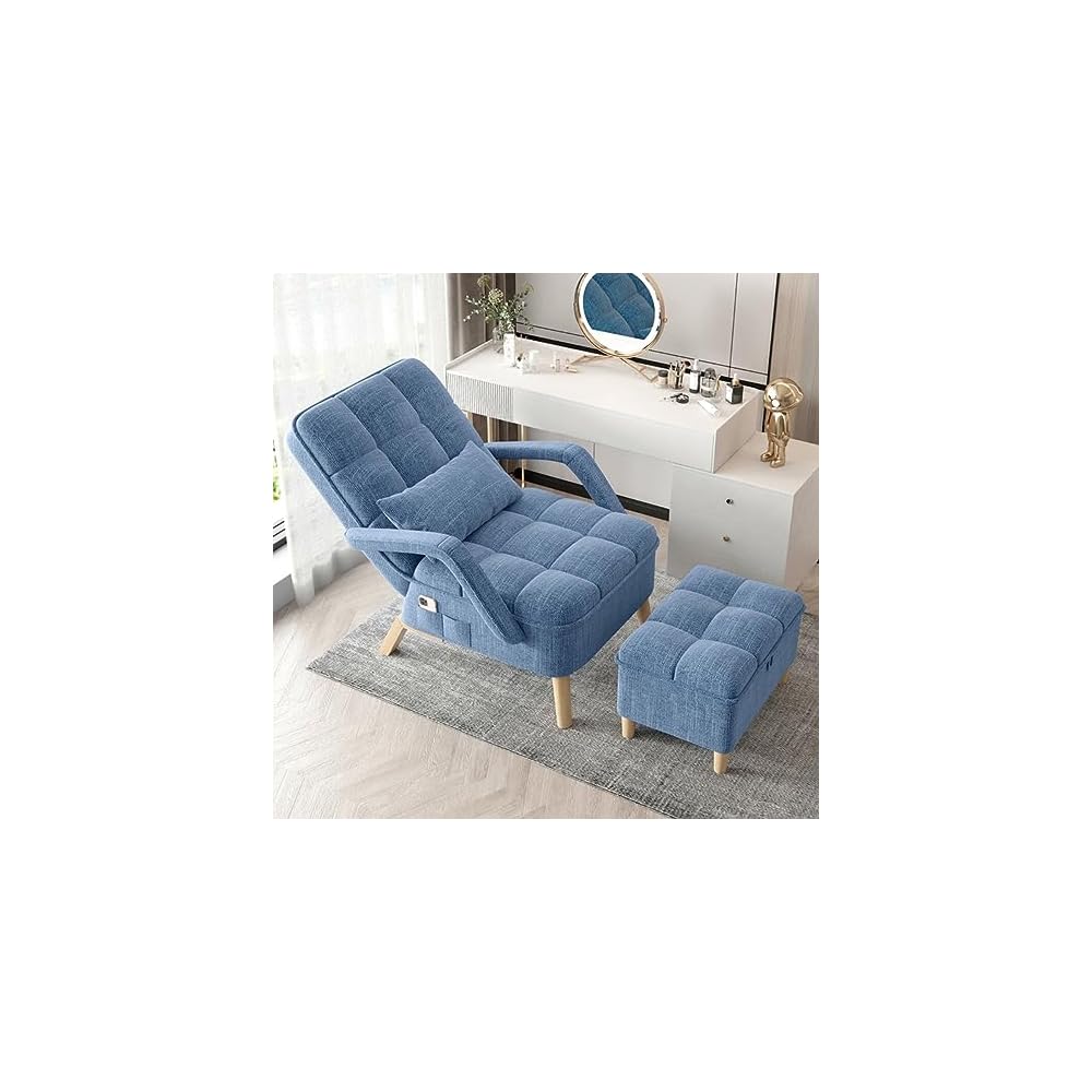 Bedroom Sofa Chair,Soft Cushion and Ottoman,Modern Armchair with Pillow Recliner Chair,Living Room Side Chair with Lounge Seat and Wood Legs,Upholstered Relaxing Chair (Color : Brown)