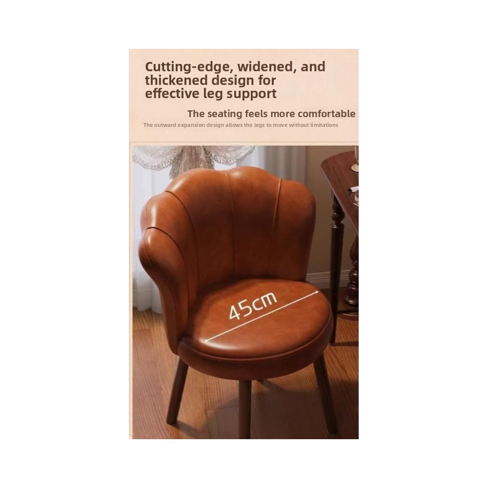 Accent Chair with Swivel, Faux Leather Upholstery, High-Density Foam, Solid Rubberwood Legs – Vanity, Desk, or Living Room Chair ([Rotating solid wood legs] Brown - wear-resistant oil wax skin)