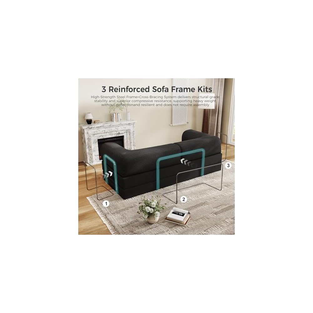 78.8" Convertible Sofa Bed,Corduroy Futon Couch, Folding Pull Out Futon Sofa,No Assembly Boneless Couch for Living Room