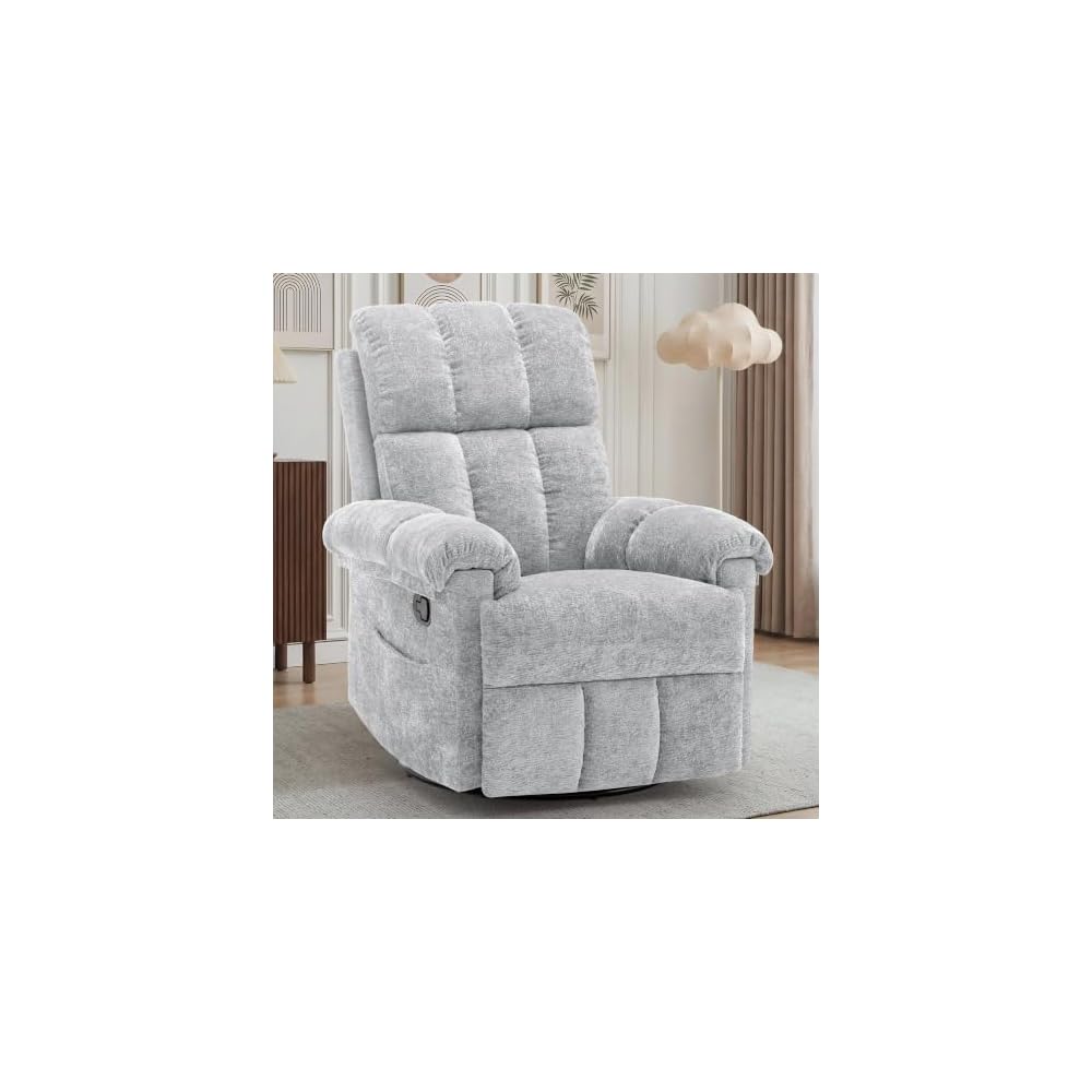 Korser Recliner Chair, Swivel Rocker Recliner Chair for Adults, Small Recliners for Small Spaces, Upholstered Manual Recliner with Side Pockets, Nursery Rocking Chair for Living Room, Chenille, Beige