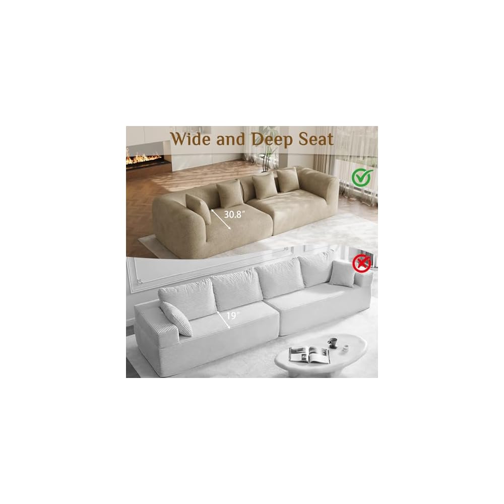 120" Oversized Sectional Couches for Living Room, Comfy Plush Boneless Modular Sectional Sofa, Modern Modular Couch Chenille Cloud Couch Sectionals, 4 Seater, No Assembly Needed, Light Brown