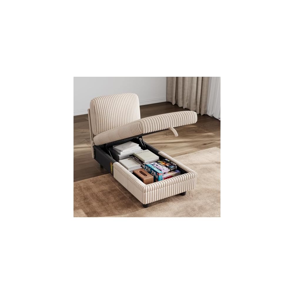LINSY HOME Sleeper Sofa Set Accessories, Storage Seat Sofa (Beige, Storage Chaise)