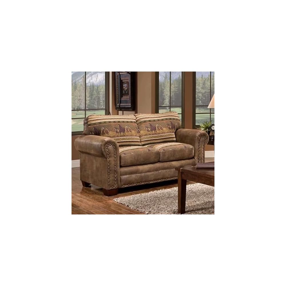 American Furniture Classics Microfiber Wild Horses Loveseat in Brown