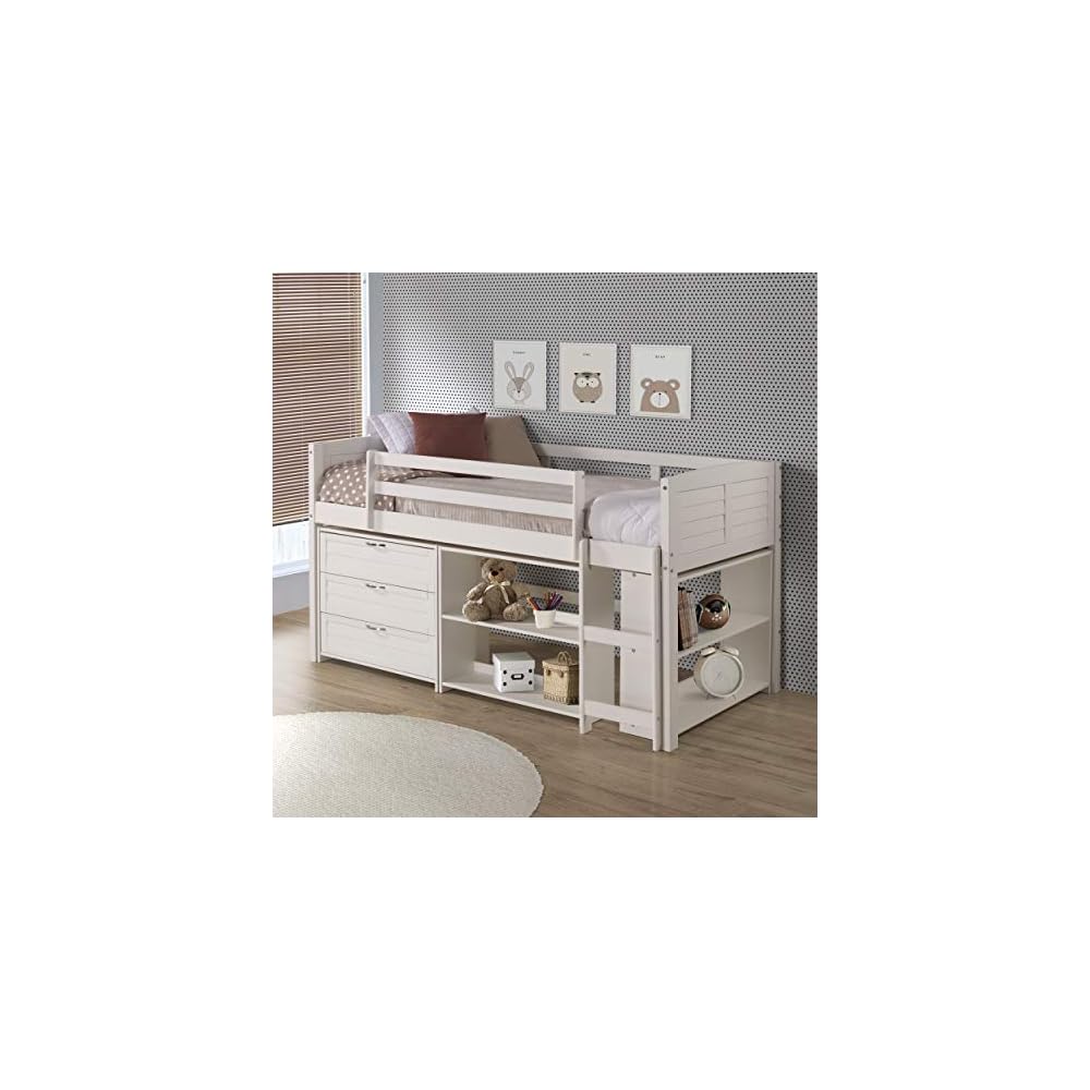 Donco Kids Louver Panel Twin Modular Low Loft Bed in White Finish - Combo Set B