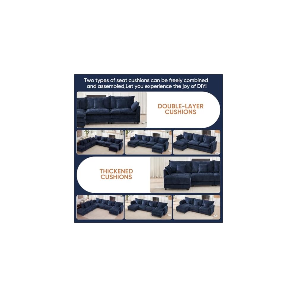 Oversized Chaise Lounge Chair Indoor, Modern Chenille Sleeper Sofa Bed with Pillows, Deep Seat Cloud Couch Reading Chairs, Upholstered Sofas Couches for Living Room, Navy Blue