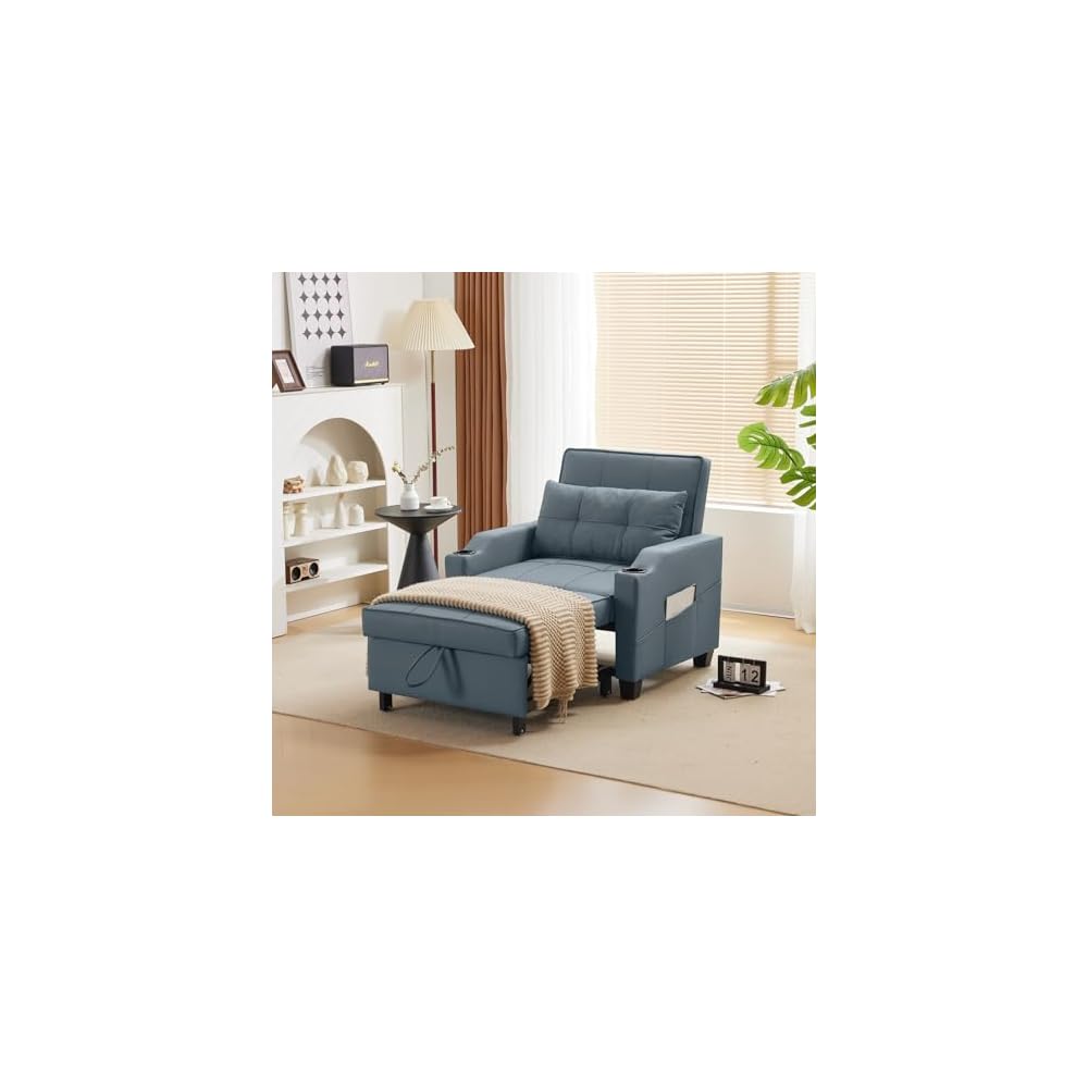 VINGLI 3-in-1 Convertible Sofa Bed, Recliner with Adjustable Backrest, USB Ports, Cup Holders for Small Spaces, Living Room