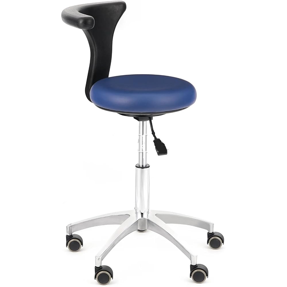 Multi-Purpose Adjustable Rolling Stools Chair Adjustable Mobile Chair Metal Base Portable PU Leather Blue