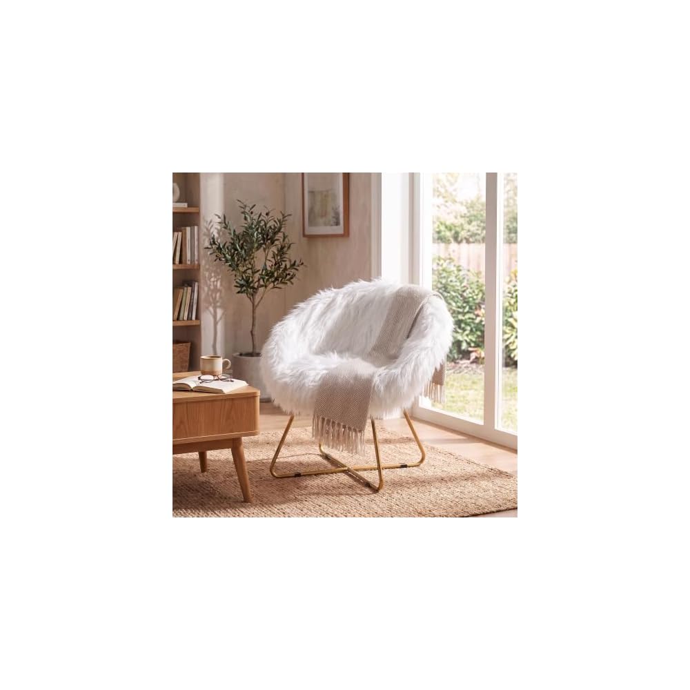 BIRDROCK HOME Faux Fur Saucer Chair - Oversized Comfy Cushion Lounge Chair with Metal Legs - Cozy Fuzzy Seat, Fluffy Round, and Lightweight Moon Chair or for Bedroom, Dorm or Patio (Pink)