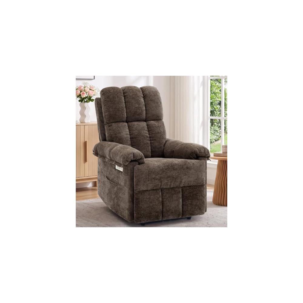 Korser Recliner Chair, Swivel Rocker Recliner Chair for Adults, Small Recliners for Small Spaces, Upholstered Manual Recliner with Side Pockets, Nursery Rocking Chair for Living Room, Chenille, Beige