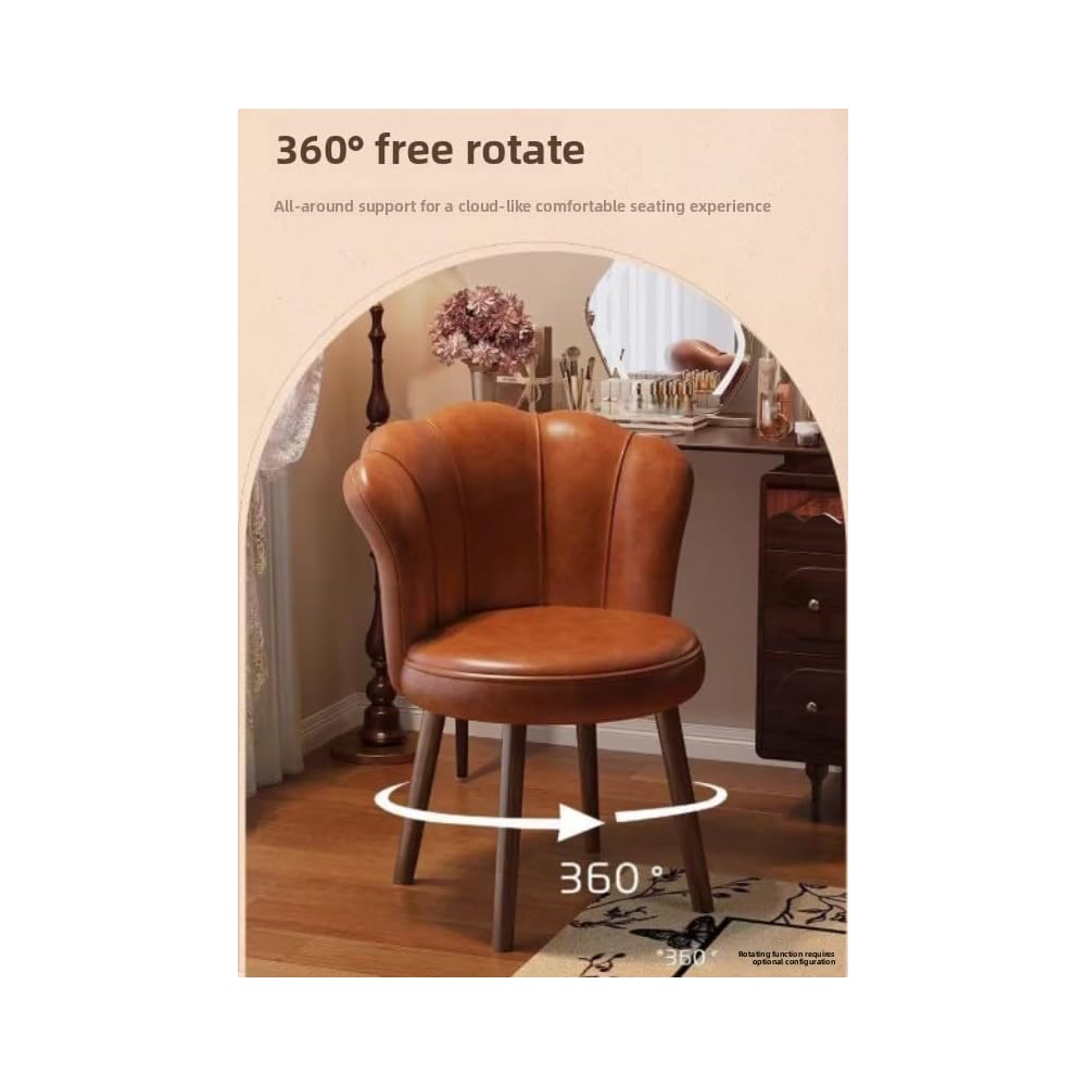 Accent Chair with Swivel, Faux Leather Upholstery, High-Density Foam, Solid Rubberwood Legs – Vanity, Desk, or Living Room Chair ([Rotating solid wood legs] Brown - wear-resistant oil wax skin)