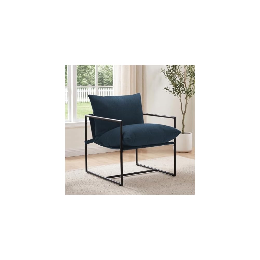 Modern Accent Chair, Upholstered Reading Sling Chair with Metal Frame and Soft Cushion,Stylish Lounge Armchair for Living Room, Bedroom or Office Seating, Black