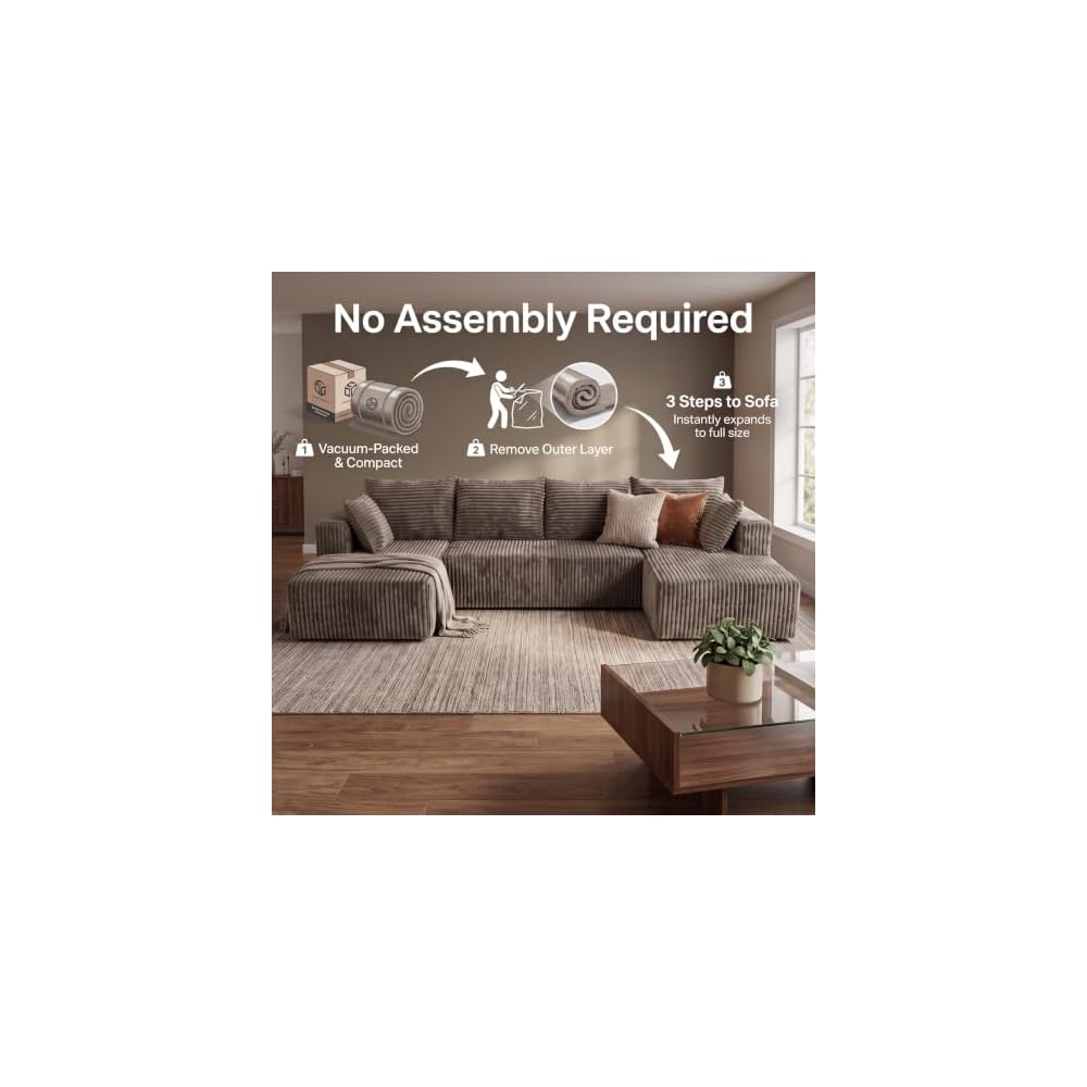 Ivorymoon 126" Boneless U‑Shaped Sectional Sofa for Living Room & Apartment
